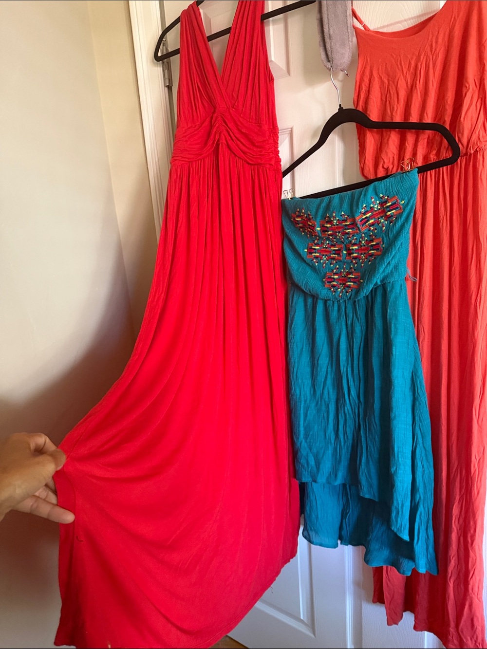 Red and Teal Women's Maxi Dresses - Sleeveless Styles
